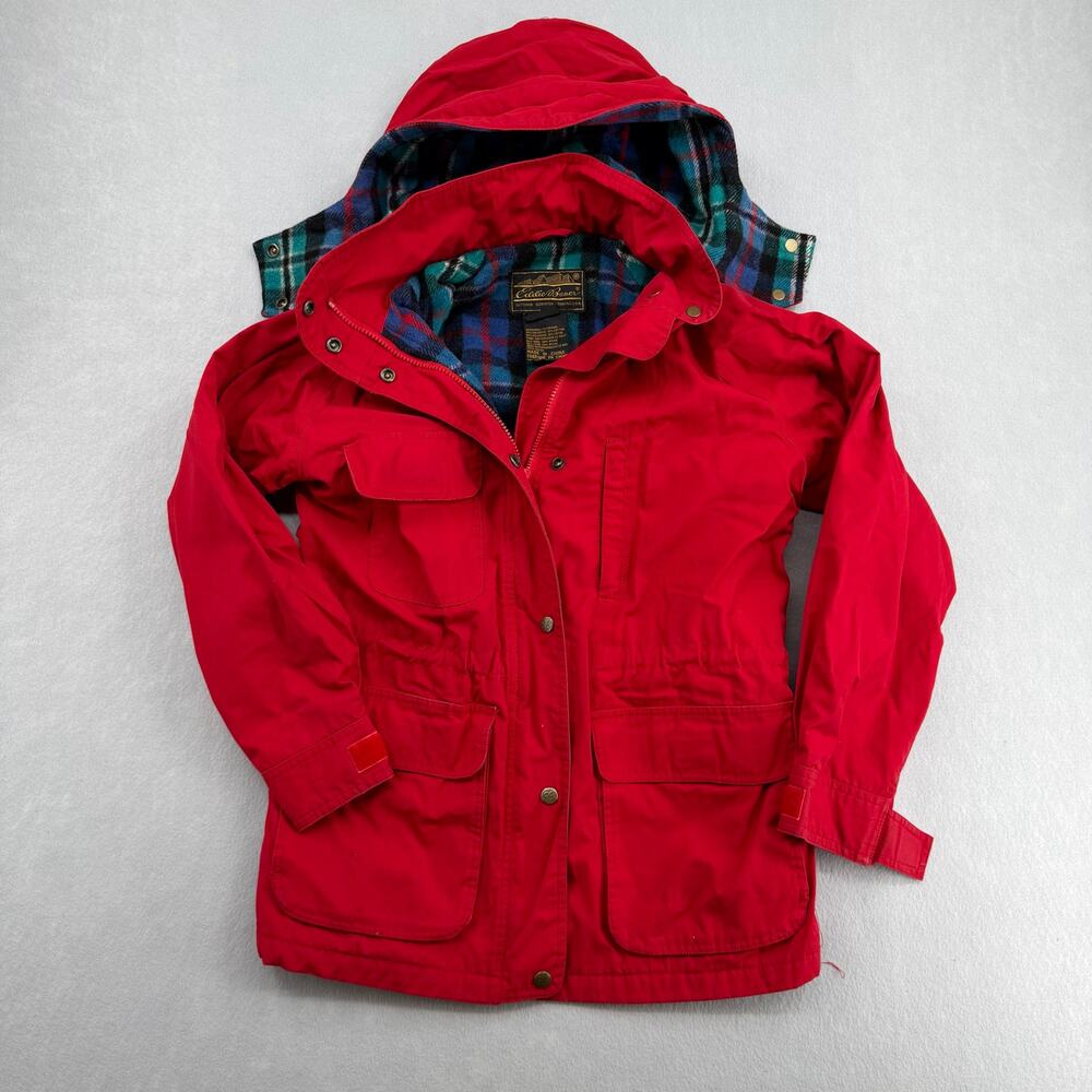 Vintage Eddie Bauer Red Plaid Lined Jacket Womens S